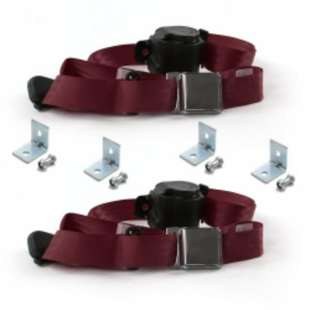 Chevy Chevelle 1968-1972 Airplane 3 Point Burgandy Retractable Bucket Seat Belt Kit with Bracketry - 2 Belts