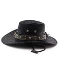 thumbnail image 7 of Western Rhinestone Cowboy Hats for Women Classic Wide Brim Fedora Hat with Belt Buckle Retro Hat Unisex Rolled up Cap, 7 of 7