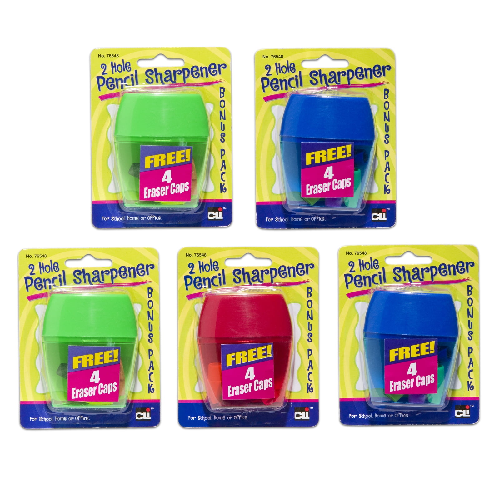 Charles Leonard 3 Hole Pencil Sharpener w/catcher, Assorted Colors, 12 per Pack, 2 Packs