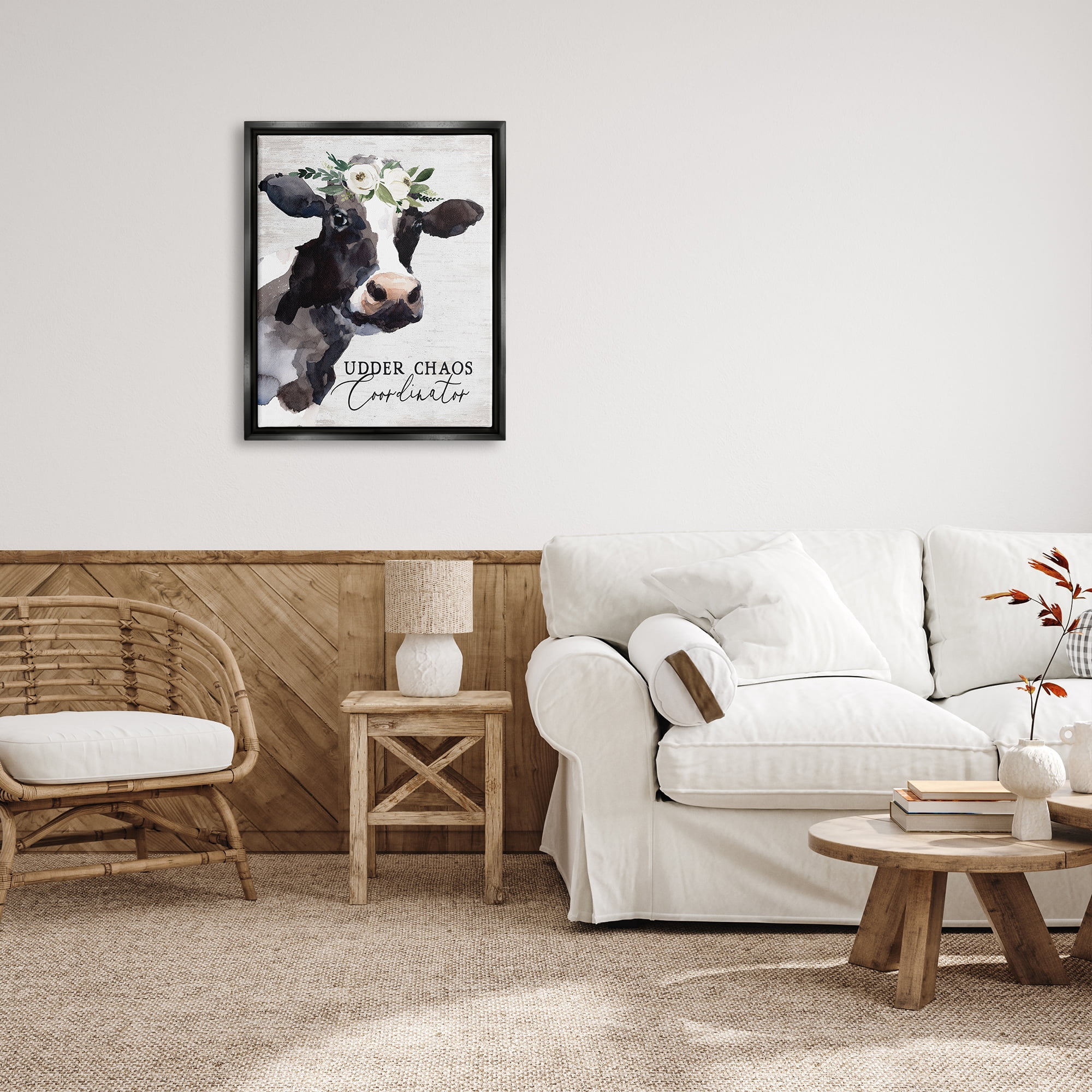 Stupell Industries Udder Chaos Coordinator Phrase Animals & Insects Painting Black Floater Framed Art Print Wall Art, 25 x 31