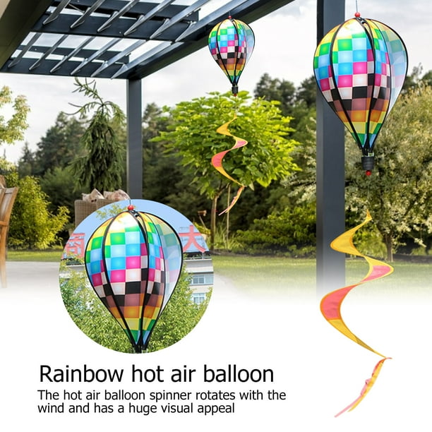 Hot Air Balloon Wind Spinner Rainbow Hanging Wind Twister (Grid)