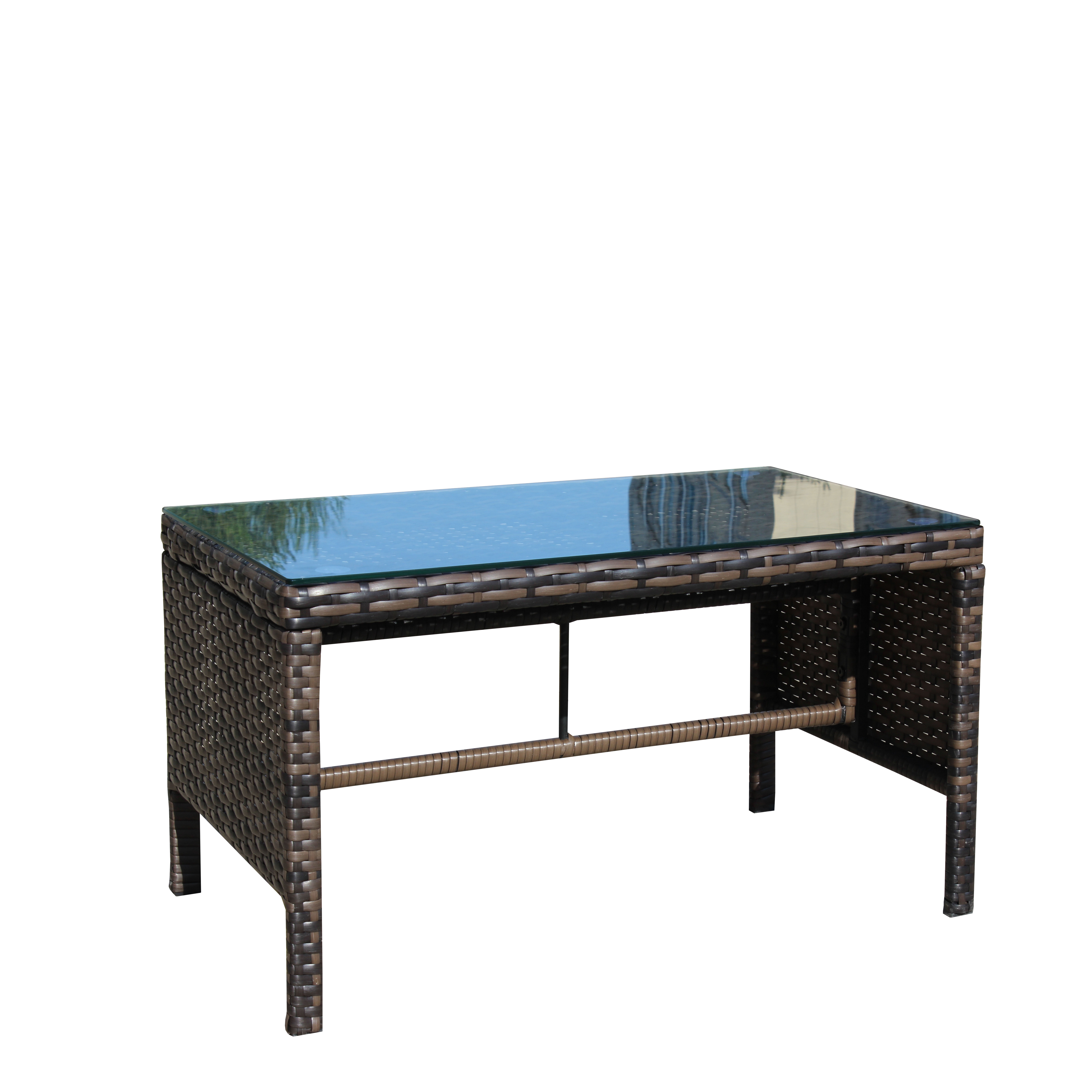 Tempered Glass Top Patio Coffee Table for Garden Backyard Deck Balcony Outdoor Leisure Living Space, Brown