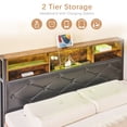 thumbnail image 5 of VECELO Queen Bed Frame with Bookcase Headboard, Metal Platform Bed with LED Light & Charging Station, Storage Bed with Heavy Duty Slats Support, No Box Spring Required, Brown, 5 of 8