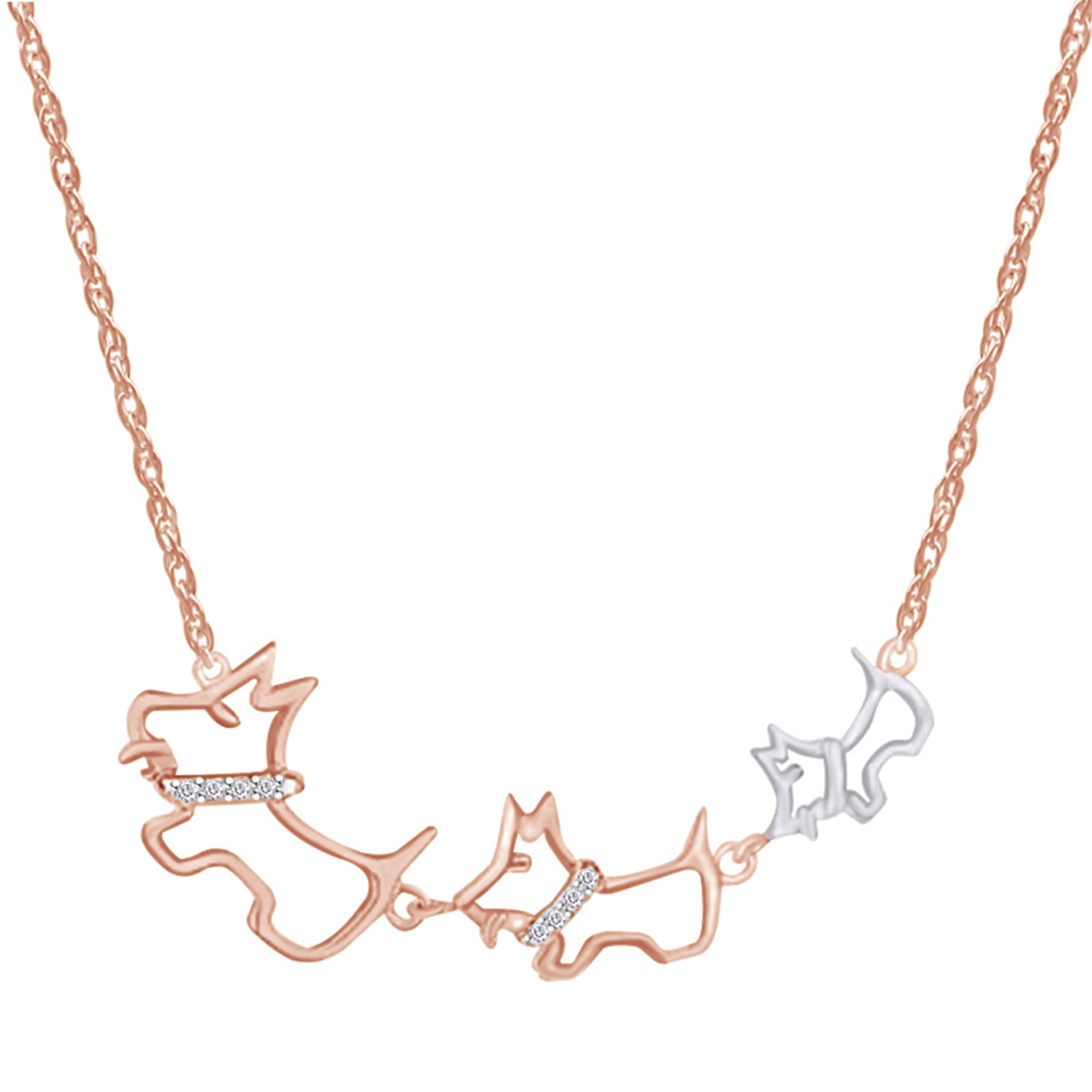 Wishrocks White /& Black CZ Dog Puppy Pendant Necklace in 14K Gold Over Sterling Silver