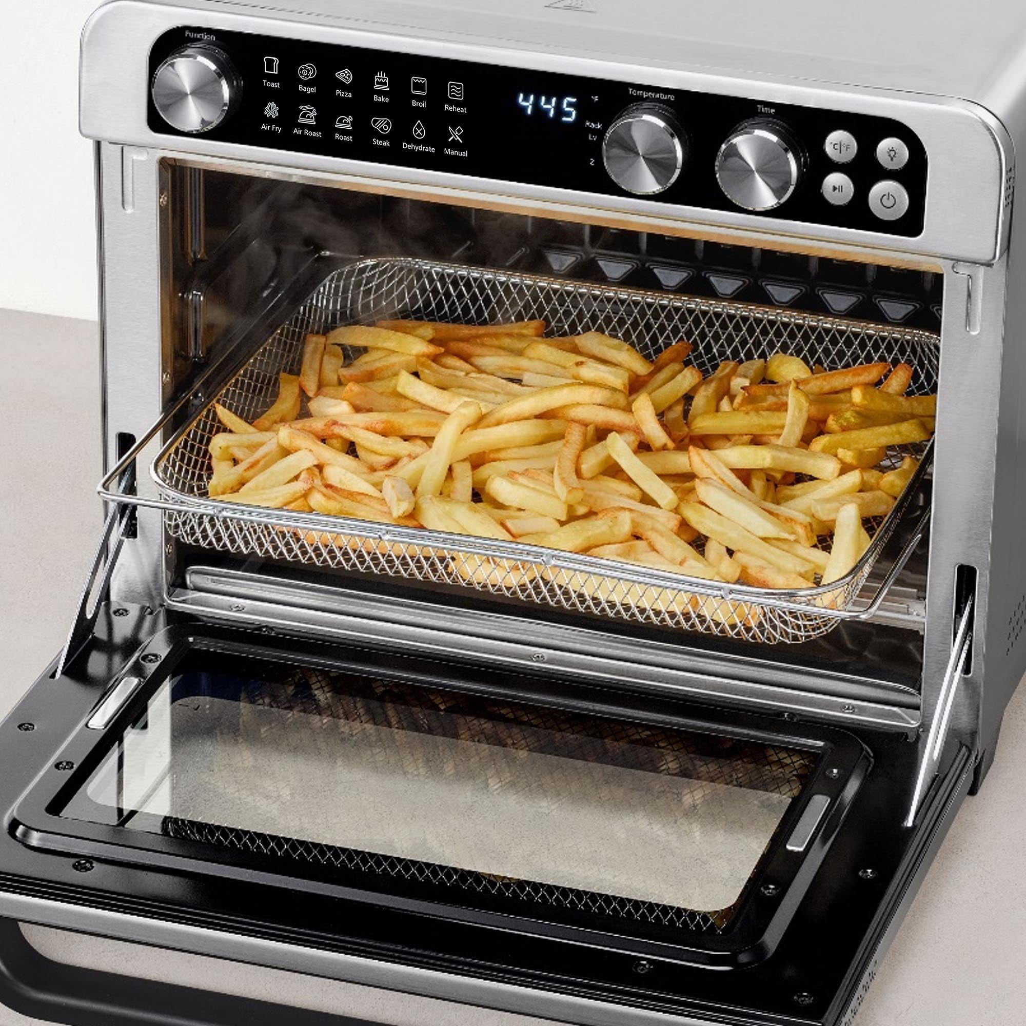 Panasonic FlashXpress Family Size Air Fryer Toaster Oven Combo, 11 Cooking Functions, 1800W -Free, Double Infrared Heating, Temperature Control Dial, Stainless Steel - NB-G211P