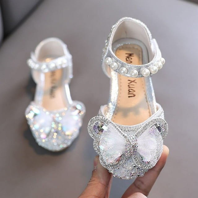 RXIRUCGD Chaussures Mode Été Sandales Filles Robe Performance Chaussures de Danse Paillettes Perle Maille Nœud Boucle Chaussures de Princesse