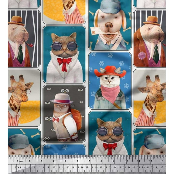 Soimoi Velvet Fabric Paw,Hat & Animals Patchwork Fabric Prints by Yard 58 Inch Wide