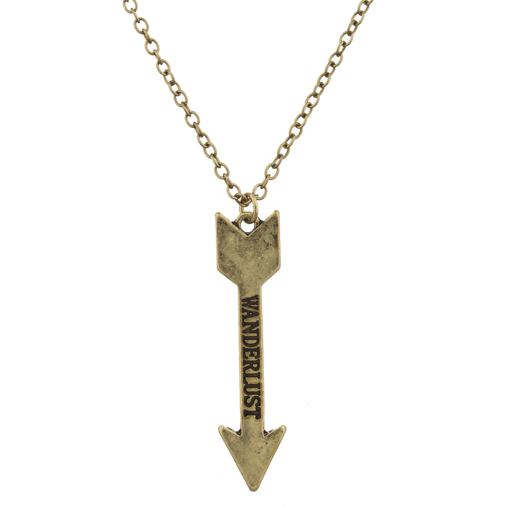 Lux Accessories Boho Burnish Gold Wanderlust Verbiage Arrow Pendant Necklace 