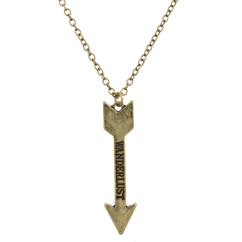 Lux Accessories Boho Burnish Gold Wanderlust Verbiage Arrow Pendant Necklace Lux Accessories Boho Burnish Gold Wanderlust Verbiage Arrow Pendant Necklace