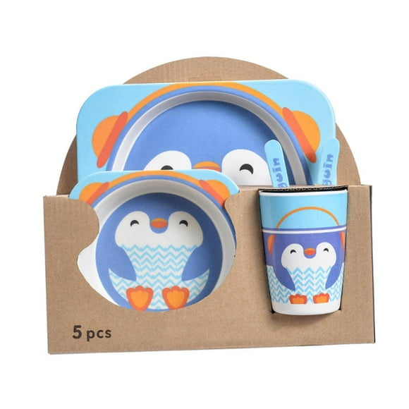Vajilla de bambú para , Vajilla para pequeños Vajilla para pequeños Bebé Respetuoso con el medio ambiente y lavavajillas Pingüino Macarena Vajilla para niños