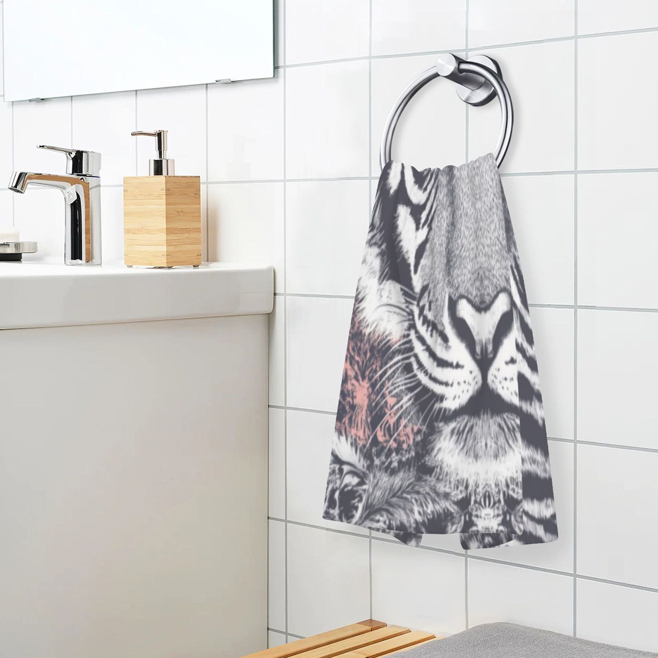Cotton Towel Two-Piece 16x28 Inch One Sizex2 Face Towel Set Towel Set Cotton Hand Bath Towel Bathroom Beach Black and White Tiger