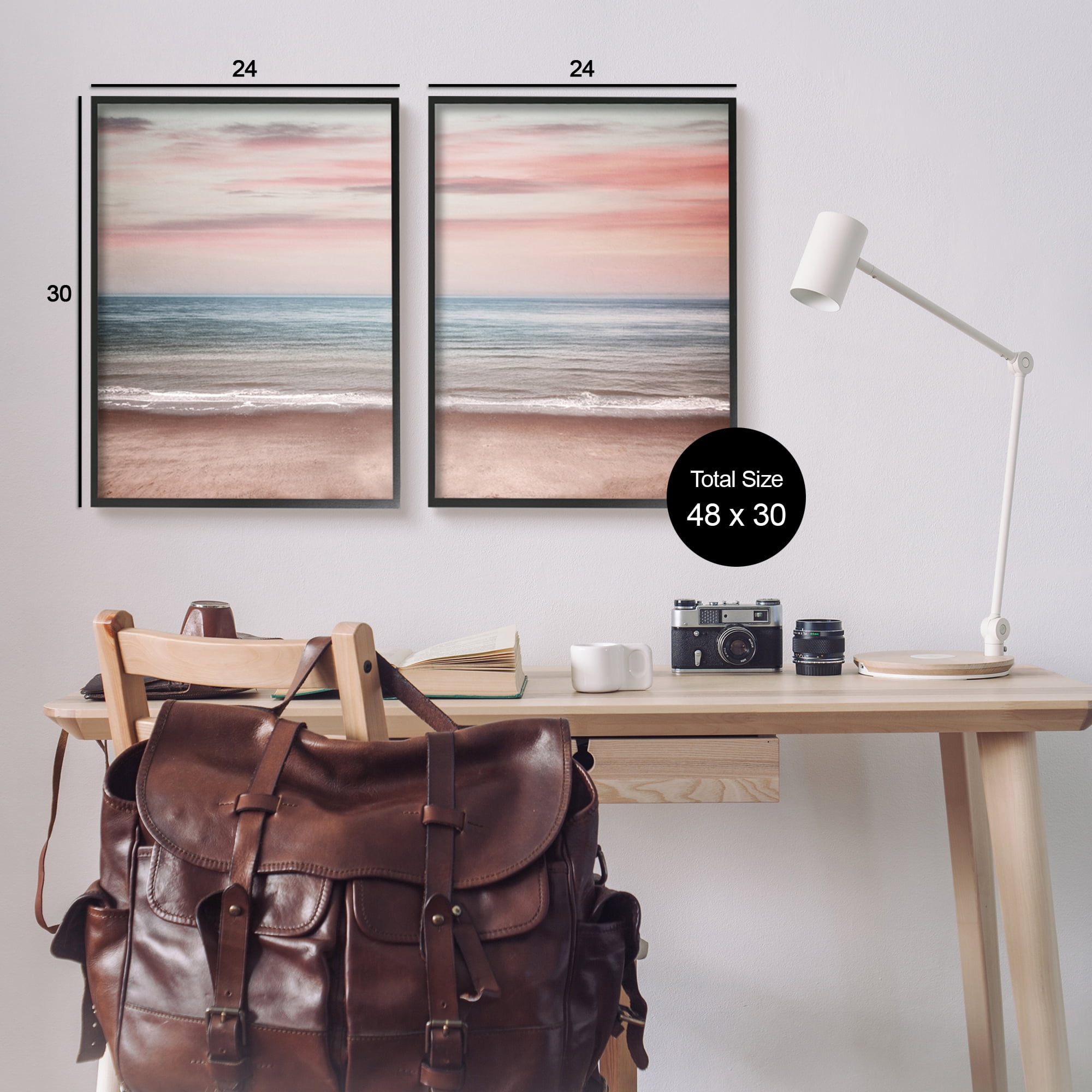 Stupell Industries Pink Coastal Sunset Landscape Photography Black Framed Art Print Wall Art, 24 x 30