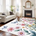 thumbnail image 2 of Large Area Rugs for Living Room Bedroom, Pink Flowers 8'x10' Rug Washable Carpet Runner Indoor Outdoor, Spring Floral Butterfly Leaves Plants Pastoral Non Slip Floor Mats Rug for Kitchen, Patio, 2 of 8