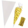 thumbnail image 1 of DEBGFS 100pcs Transparent Cone Bag Cellophane Triangular Bags - For Candy Popcorn Biscuits & Handicrafts - Perfect for Parties Weddings Birthdays & Holidays, 1 of 7