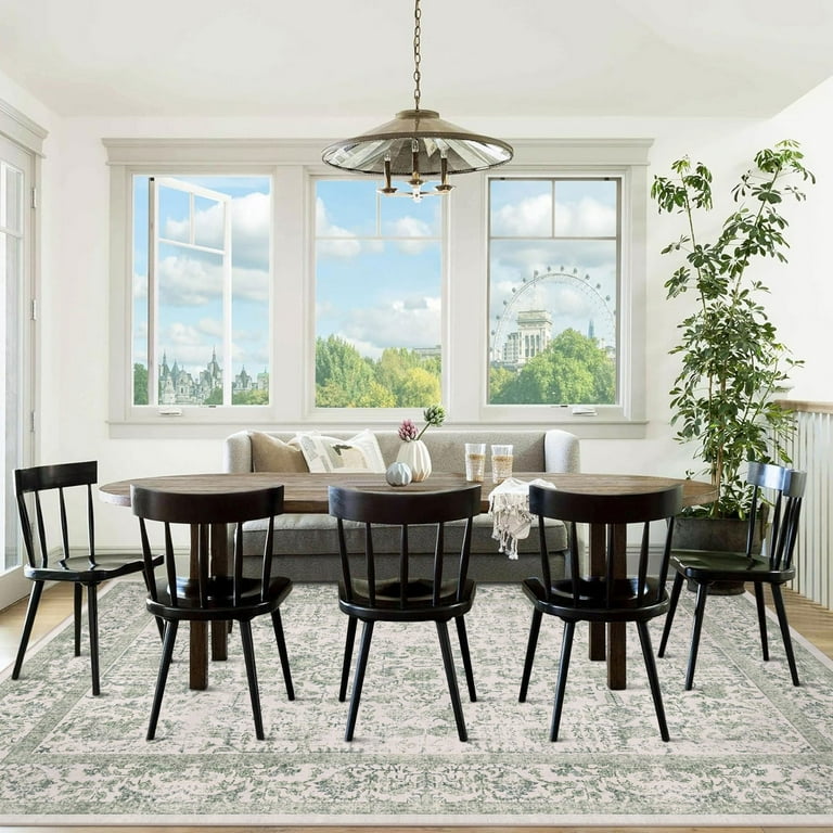 Berthmeer 8'x10' Machine Washable Oriental Vintage Area Rug, Green