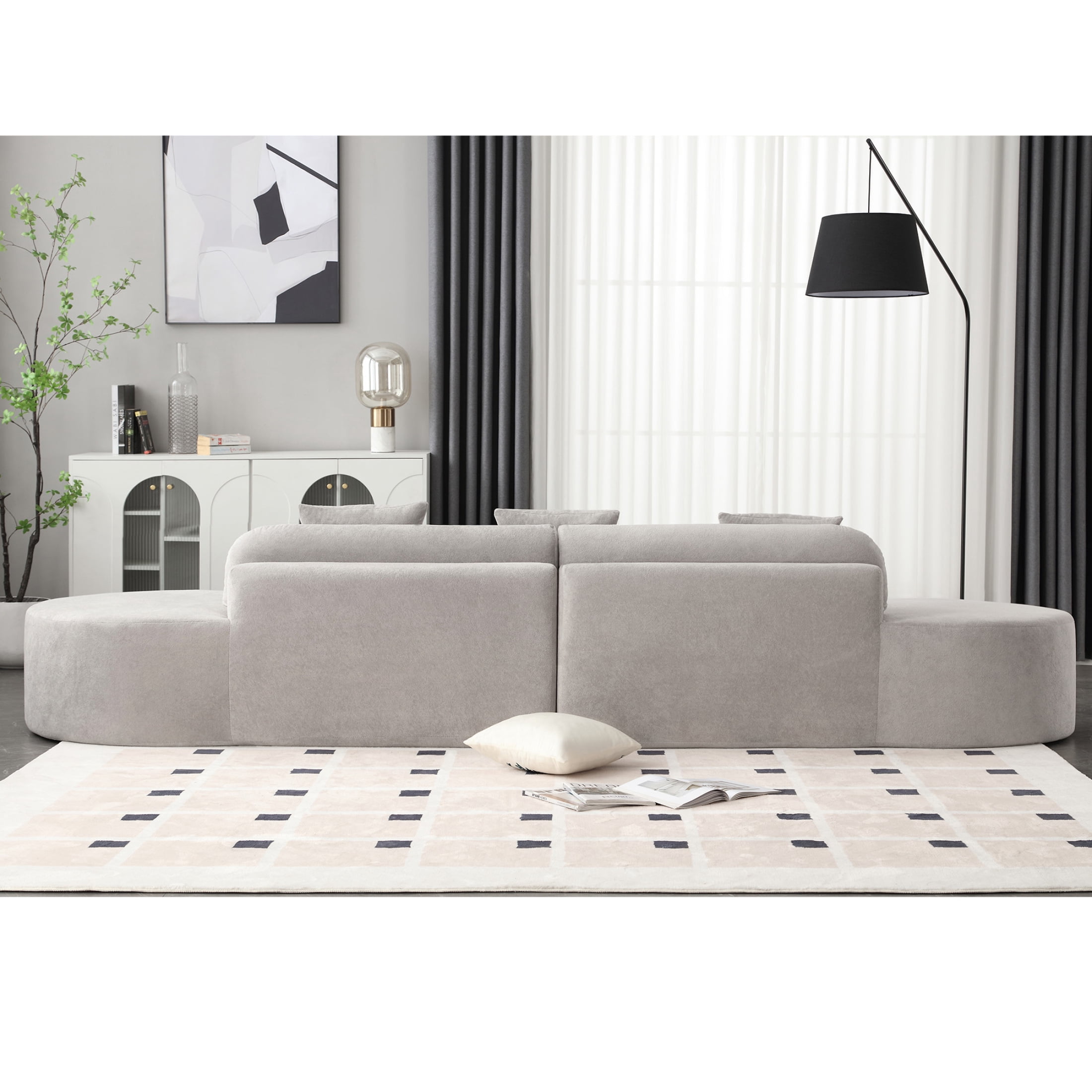 Newboti Furniture Modern curved combination sofa, terrycloth fabric sofa, minimalist sofa in living room, apartment, no assembly required, three pillows,Gray 03251