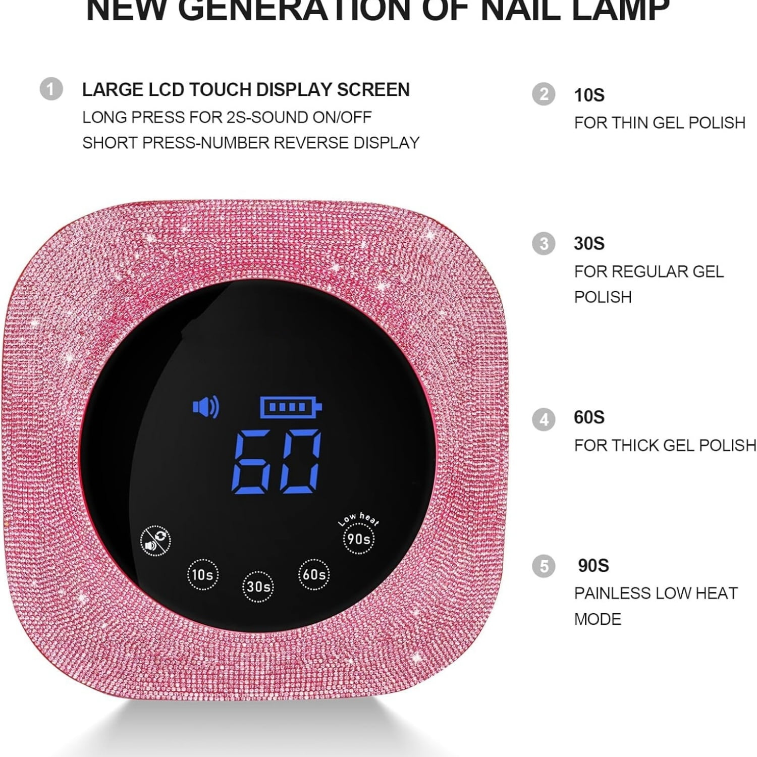 UV Nail Lamp 54W, Cordless Gel UV Led Nail Lamp for Gel Nail Polish, Rechargeable UV Nail Light Nail Dryer with 4 Timer and LCD Display, Professional Fast Curing Lamp Nail Art Tools with Rhinestone