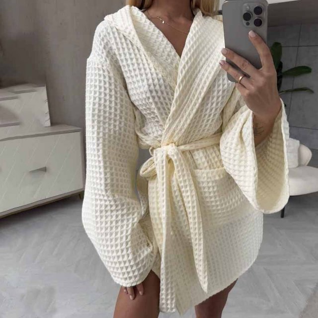 Pijama de otoño para mujer, bata de baño con tirantes de gofre, ideal para hotel, alojamiento y desayuno.