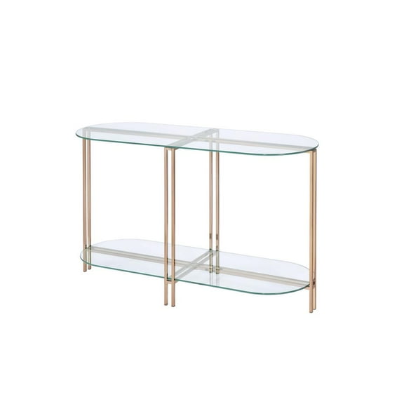 Sofa Table with Glass Top and Open Bottom Glass Shelf Gold - Saltoro Sherpi
