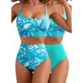 thumbnail image 1 of Set de bikini Herseas para mujer, talle alto, color turquesa, talla pequeña, 1 of 6