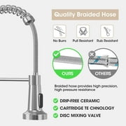 IUSU 20in Kitchen Faucet with Pull Down Sprayer, Brushed Nickel Commercial Spring Kitchen Sink Faucet Single Handle Pull Out Sink Faucets with Deck Plate Suit to 1 or 3 Holes Silver