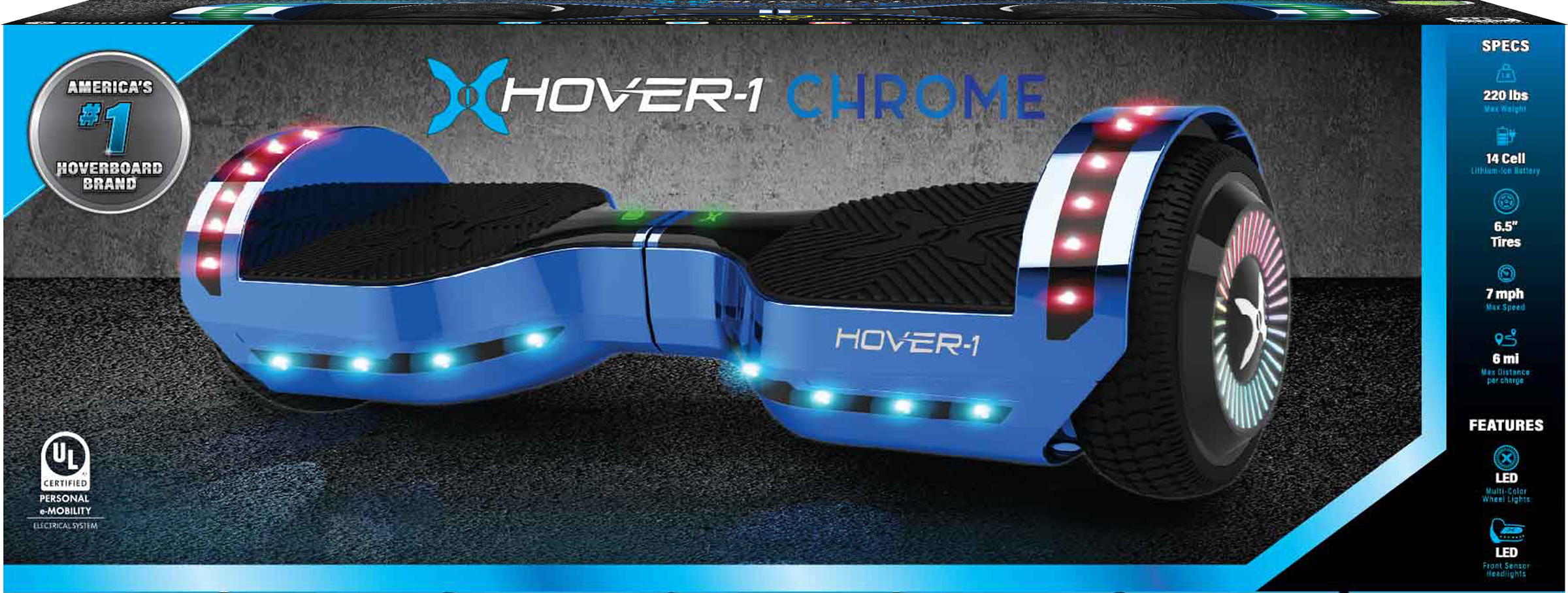 Hover-1 Chrome Hoverboard, LED Lights, Bluetooth Speaker, 6.5 In. Tires, 220 Lbs. Max weight, 7 mph - image 5 of 8