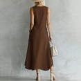 thumbnail image 6 of ClodeEU Women's Summer Sleeveless Round Neck Button Down Split Midi Dress, Loose Fit Casual Dress with Pockets Brown,Women's Plus XXL, 6 of 7