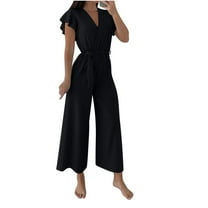 purcolt Womens Dressy Casual Jumpsuits Ruffled Short Sleeve V Neck Belted Wide Leg Pants Romper One Piece Trendy Outfits