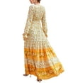 thumbnail image 3 of Pudcoco Robe Longue pour Femme, une-Pièce à Imprimé Floral à Col en V, Manches Longues, Ligne A à Nouer pour le Printemps et l'Automne, 3 of 4