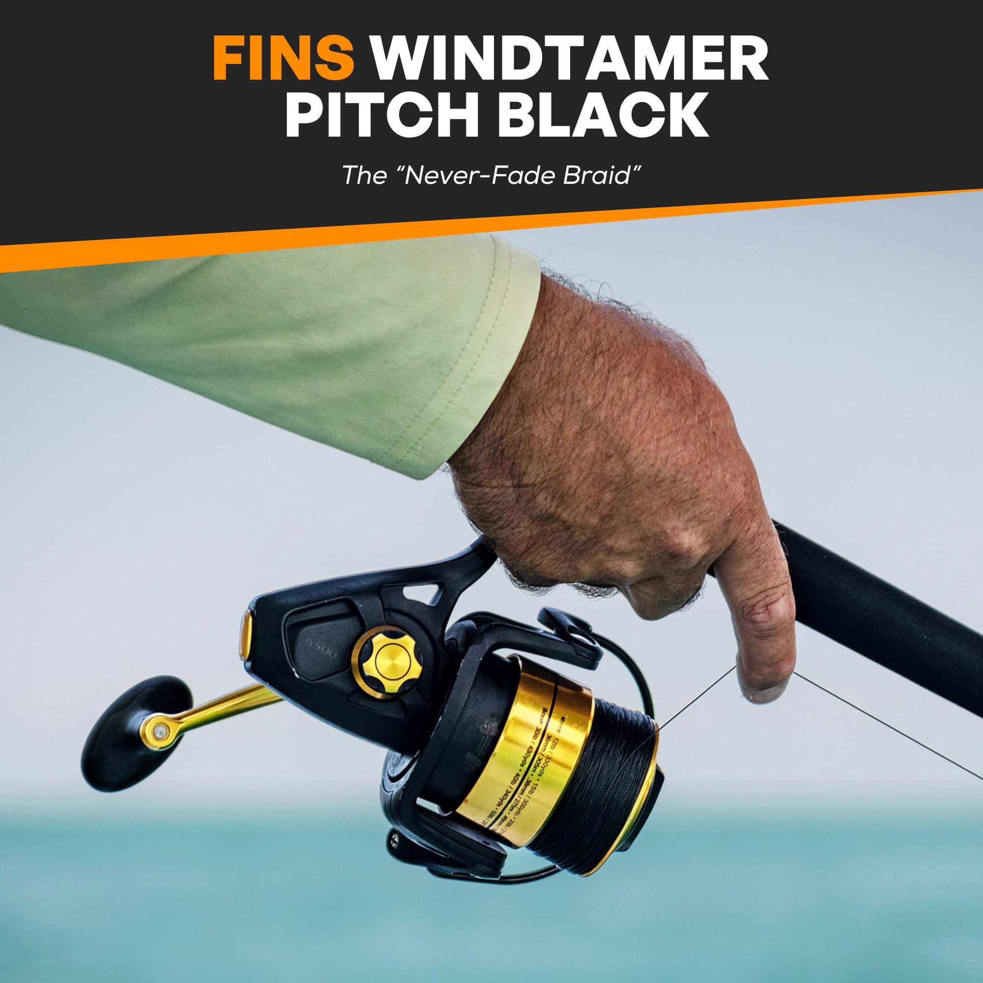 FINS Braids Pitch Black No Fade No Twist Bass Angling Round 4-End Braided Fishing Line 10 lb 500 Yd