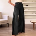 thumbnail image 2 of Curuila Womens Pants With Pocket Wide Leg Everyday Wear Solid Color Fashion Casual Trousers Black Size L, 2 of 5