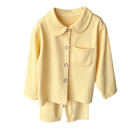 BLVB Girls Pajamas Set Long Sleeve Button-Down Sleepwear Nightwear Soft Pjs Set Loungewear Kids Clothes Sets(Yellow,1-2Years)