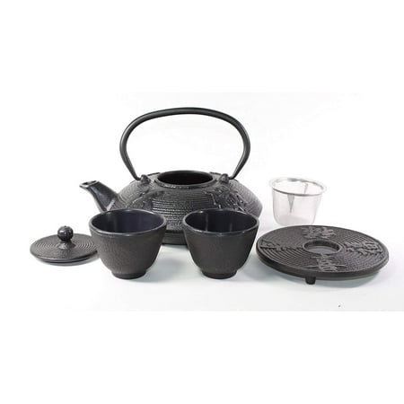 Design 24 Ounce Teapot - Japanese Antique 24 fl oz Black Fu Lu Shou Xi Chinese Cast Iron Teapot Tetsubin with Infuser Tea Set with Trivet -D