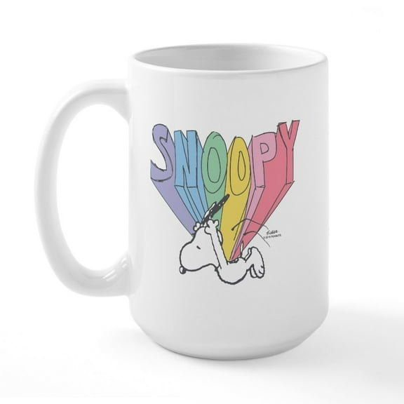 CafePress - Snoopy Rainbow Mugs - 15 oz Ceramic Large White Novelty Mug