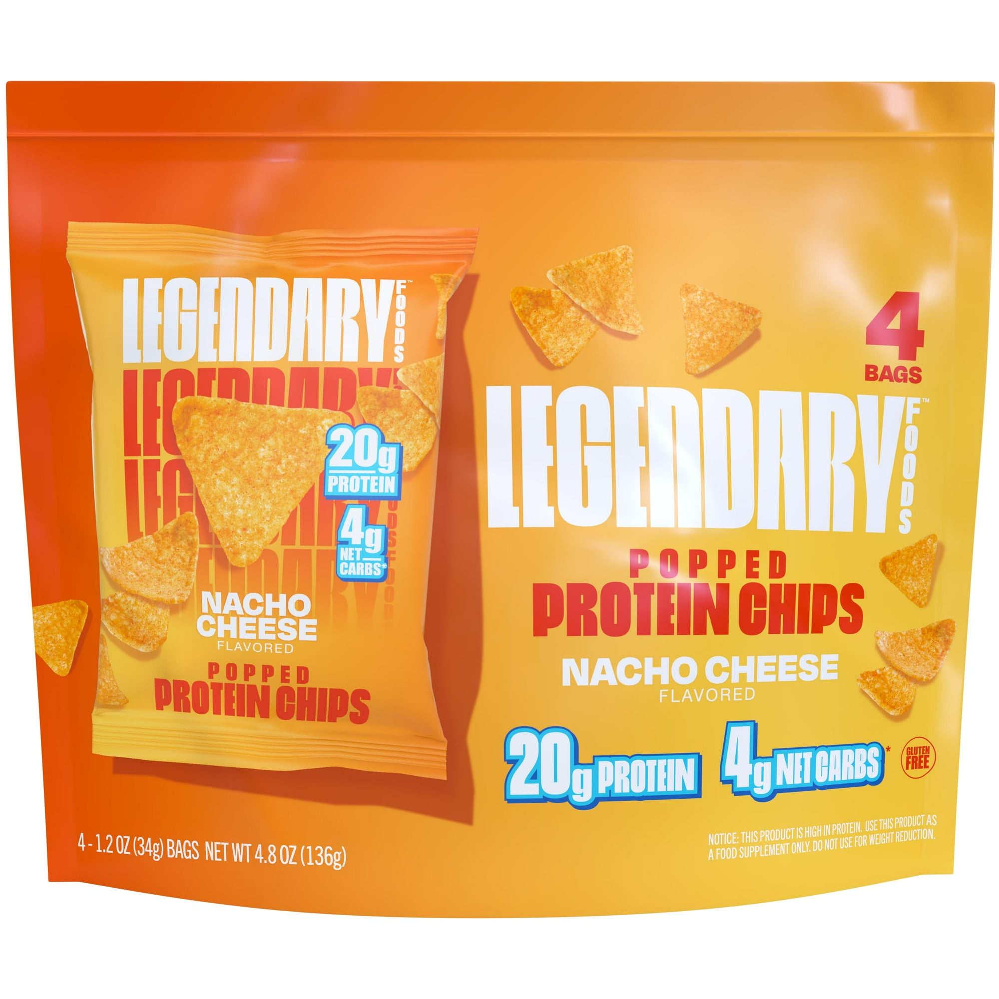 Legendary Foods Popped Protein Chips - Nacho Cheese 4 Pack | Protein Snack | Gluten-Free| Keto Friendly