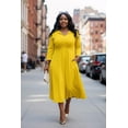thumbnail image 4 of AURA Women's Plus Size Stretchy Flared Wrap Dress Casual Wedding Guest Midi Dresses V Neck 3/4 Sleeve A-Line Swing Dress, 4 of 6