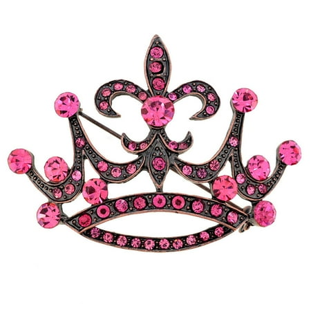 Fleur De Lis Tie Pin - Vintage Style Pink Fleur-De-Lis Crown Crystal Pin Brooch