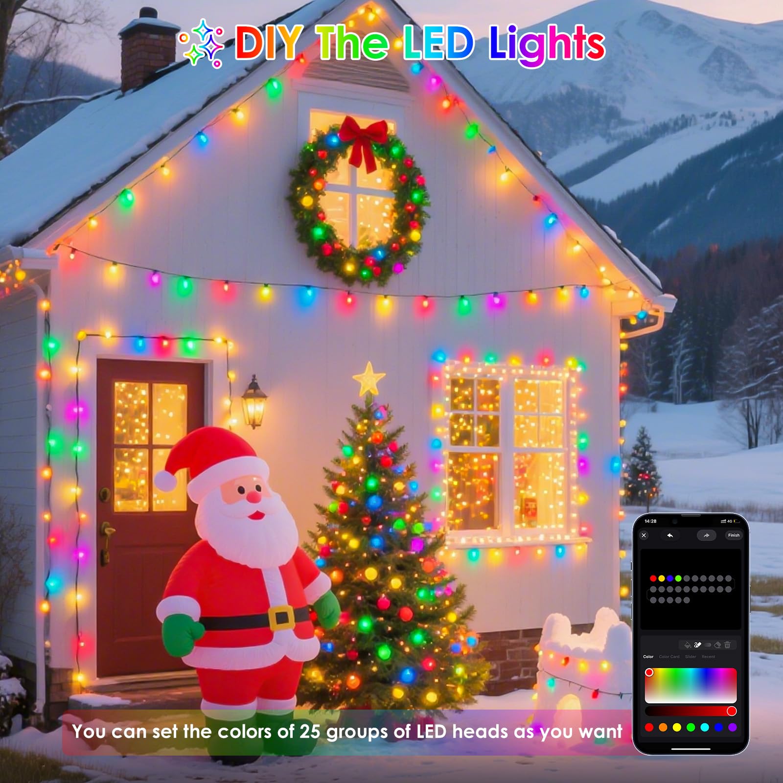 Smart Color Changing Christmas Lights, 66 FT 200 LED RGB String Lights with Remote App Control and Timer, Music Sync Multiple Modes Twinkle Mini Light Waterproof Indoor Outdoor