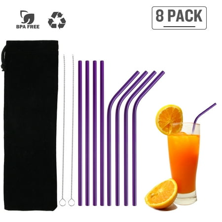 Portable Tailgate Bar Set 8Pcs Stainless Steel Straws Reusable Straws Set Matte Drinking Straws FDA-Approved BPA Free Cleaning Brush Portable Bag for All Sizes Tumblers Cold Beverage Family Bar ()