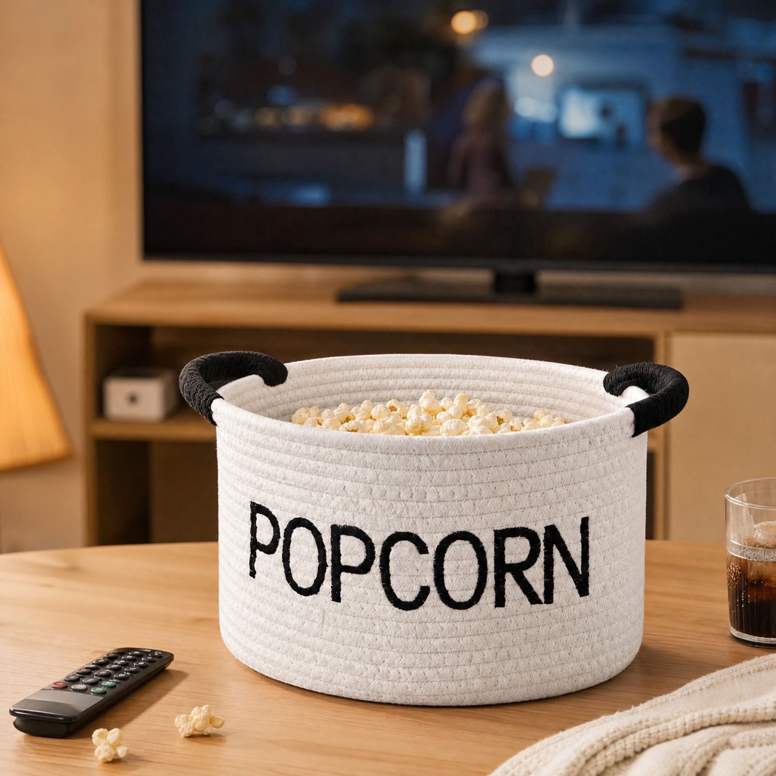 Luoshdecor Popcorn Bucket,White Handwoven Cotton Rope Storage Basket ...