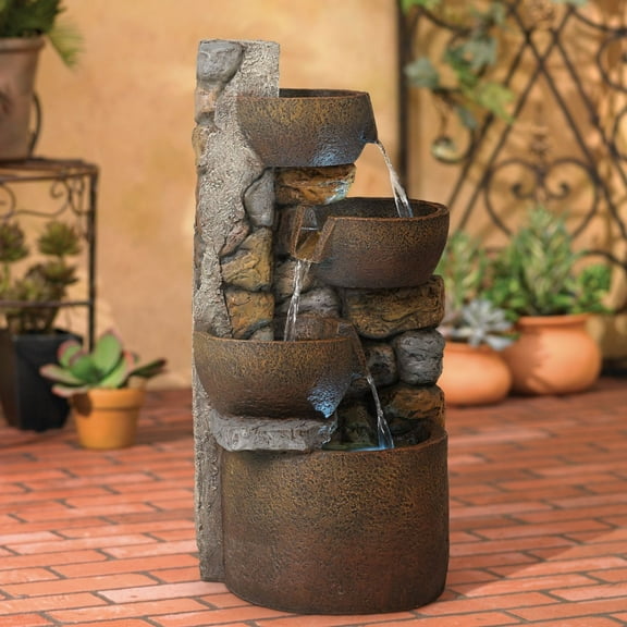 Ashmill Urn 29" High Large Rustic Indoor Outdoor Decor Faux Stone Floor Fountain with Light LED Outside Garden