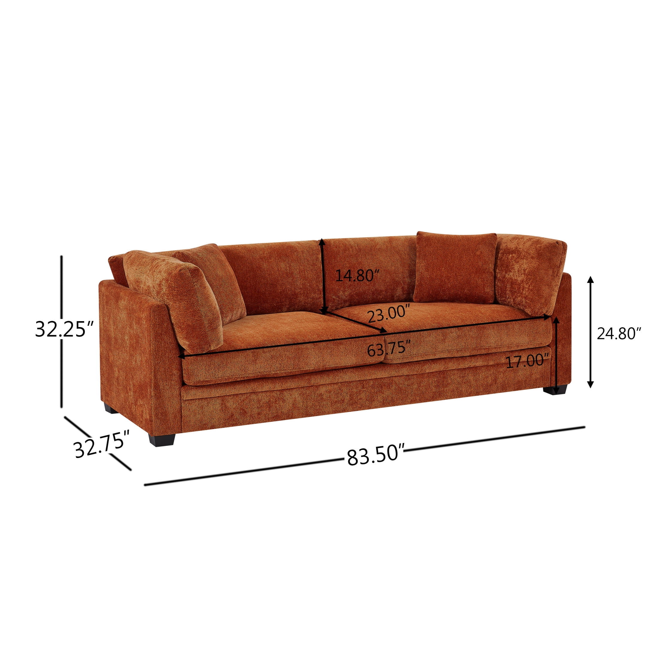 Christopher Knight Home 83.5" Modern 3-Seater Sofa with Flared Arms and Pillows, Chenille Upholstery, Caramel
