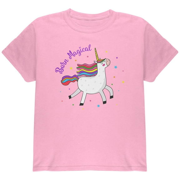 Unicorn Born Magical Youth T Shirt Light Pink YLG