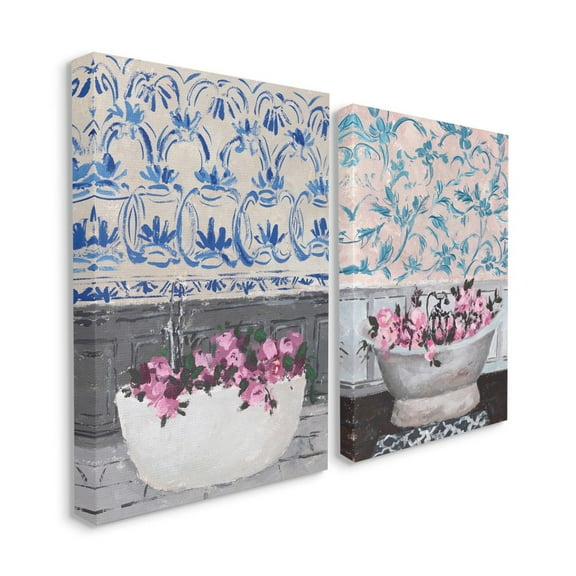Stupell Industries Flowers In Bath Tub Pink Blue Interior Design Canvas Wall Art by Melissa Wang
