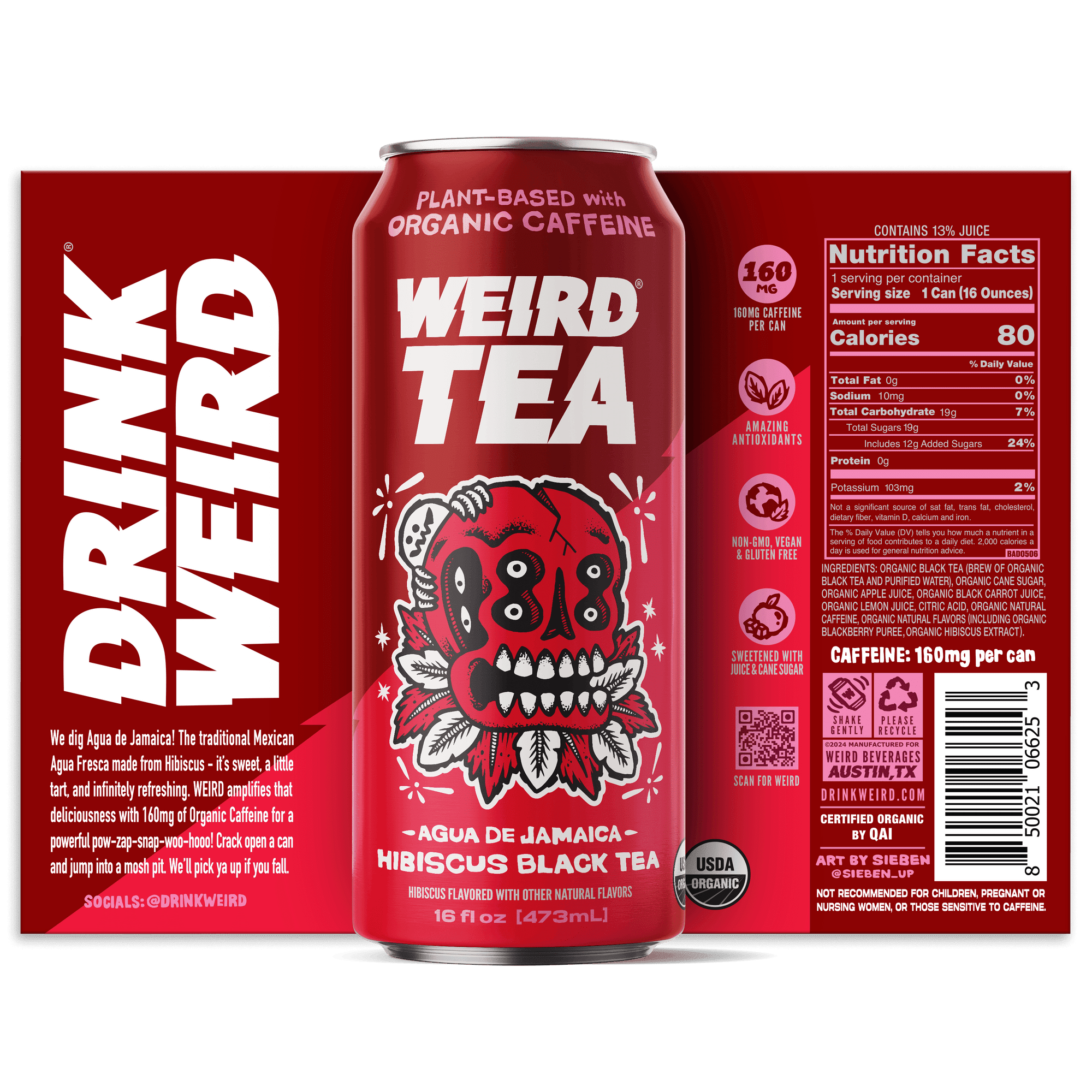 (Pack Of 12) Drink Weird Tea Hibiscus Black Agua De Jamaica 16 Fo