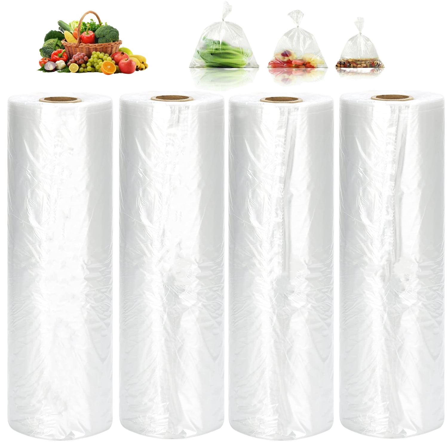 FungLam Plastic Produce Bag on a Roll, Clear Bag Roll for Fruits