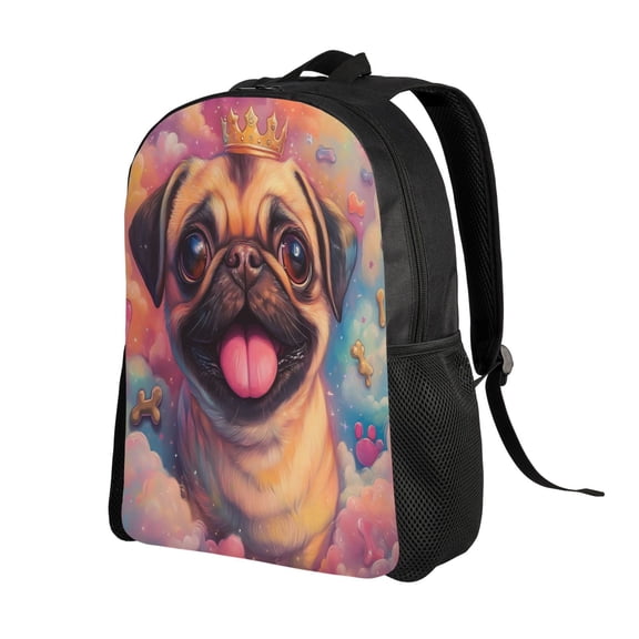 Cute Pug Dog Printed Backpack Double Shoulder Backpack Durable, Spacious, Ergonomic Design for Travel, Work & Outdoor Use