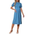 thumbnail image 2 of INSPIRE CHIC Women's Work Maternity Dresses Mock Neck Button Pleated Front Office A-Line Pregnancy Business Dress L Peacock Blue, 2 of 6