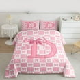 thumbnail image 2 of jejeloiu Bowknot Monogrammed D Twin Comforter Sets,Modern Geometric Checkered Bedding Set For Girls Teens Reversible 2pcs, 2 of 8