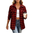 thumbnail image 4 of Jovrlynd Womens Flannel Shirt Plaid Button Down Collared Long Sleeve Fall Shirt Shacket with Pockets, S-2XL, 4 of 8